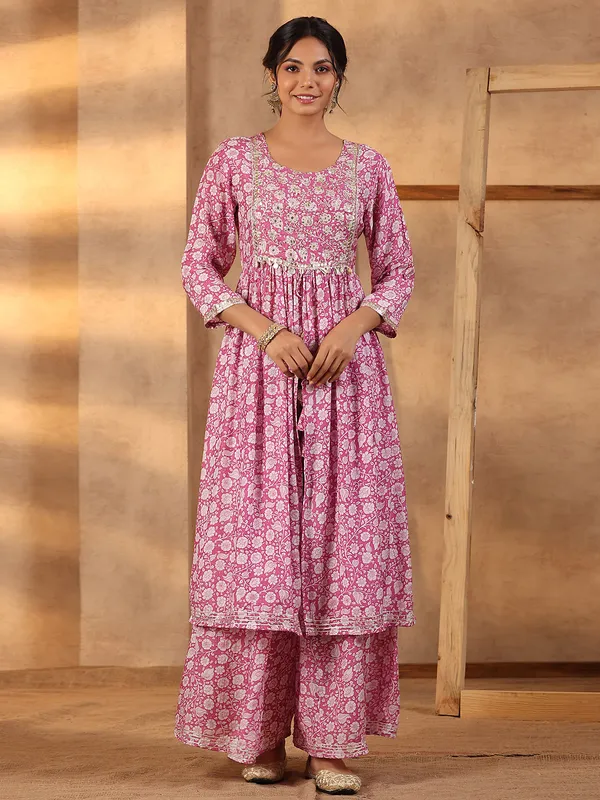 Printed pink silk palazzo set