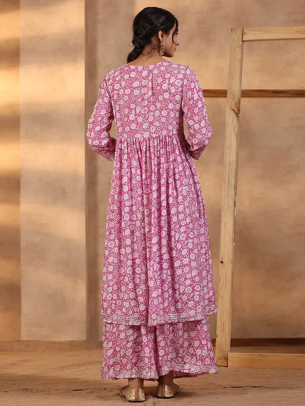 Printed pink silk palazzo set