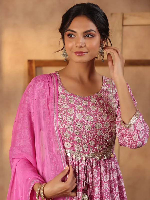 Printed pink silk palazzo set
