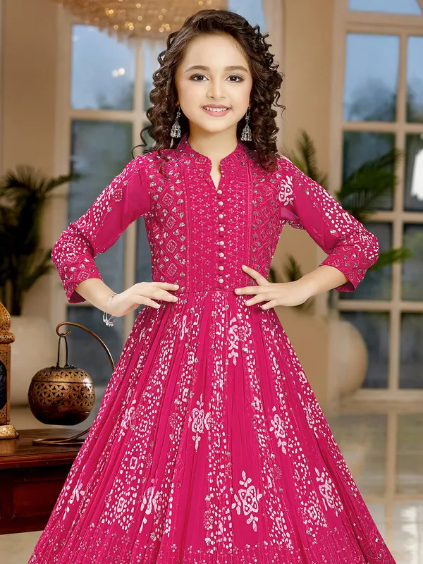 Printed pint georgette gown for girls