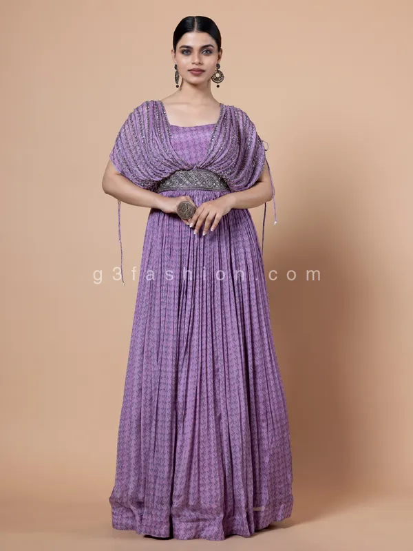Printed purple georgette gown