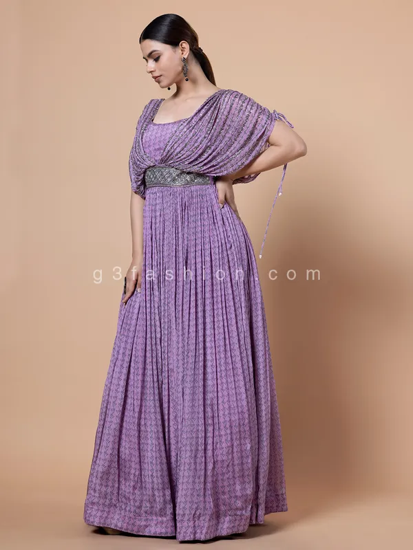 Printed purple georgette gown