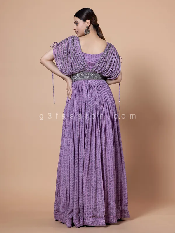 Printed purple georgette gown