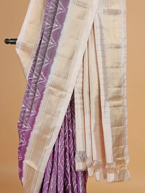 Printed purple patola silk printed saree