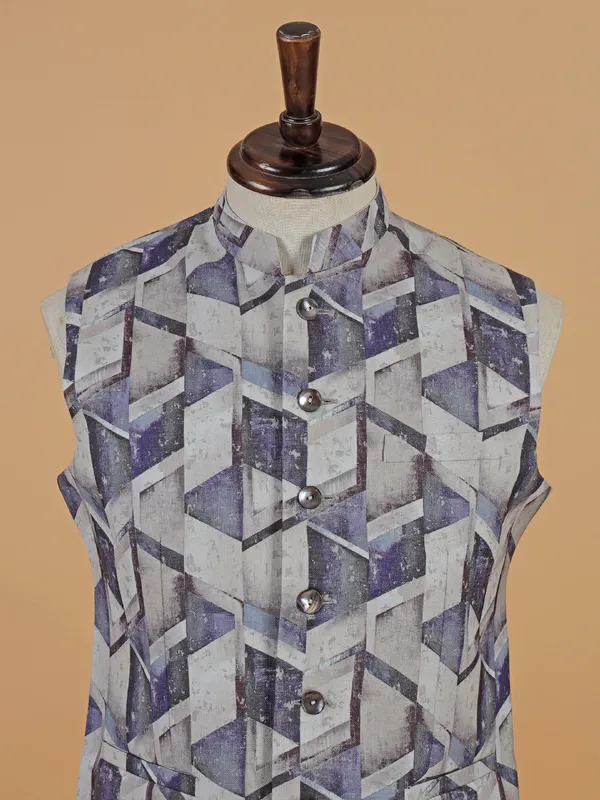 Printed purple printed waistcoat