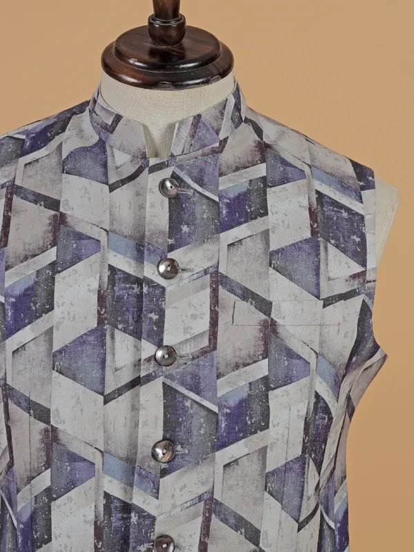Printed purple printed waistcoat