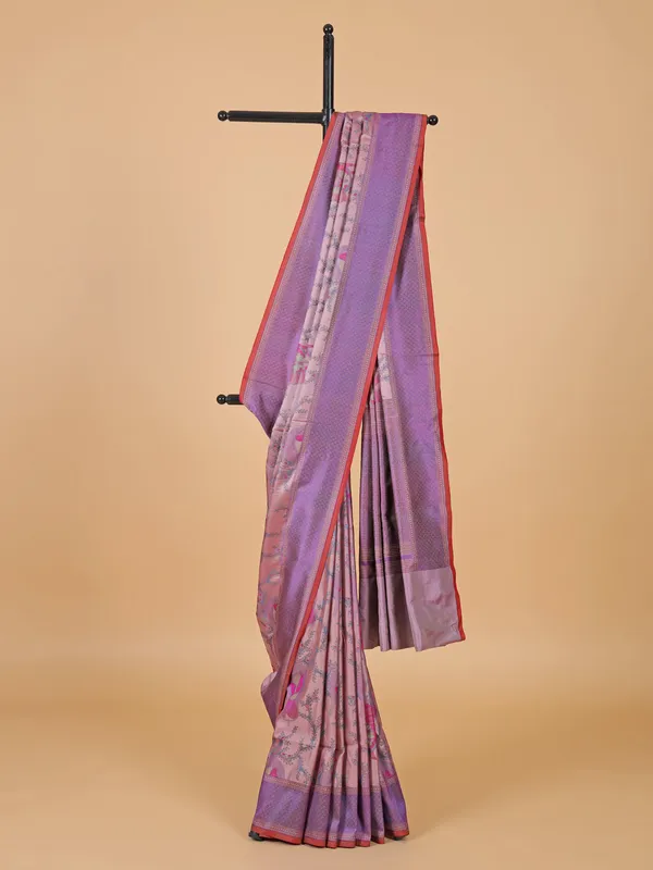 Printed purple silk saree for festive