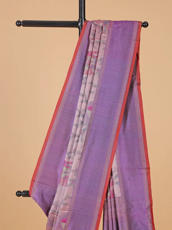 Printed purple silk saree for festive