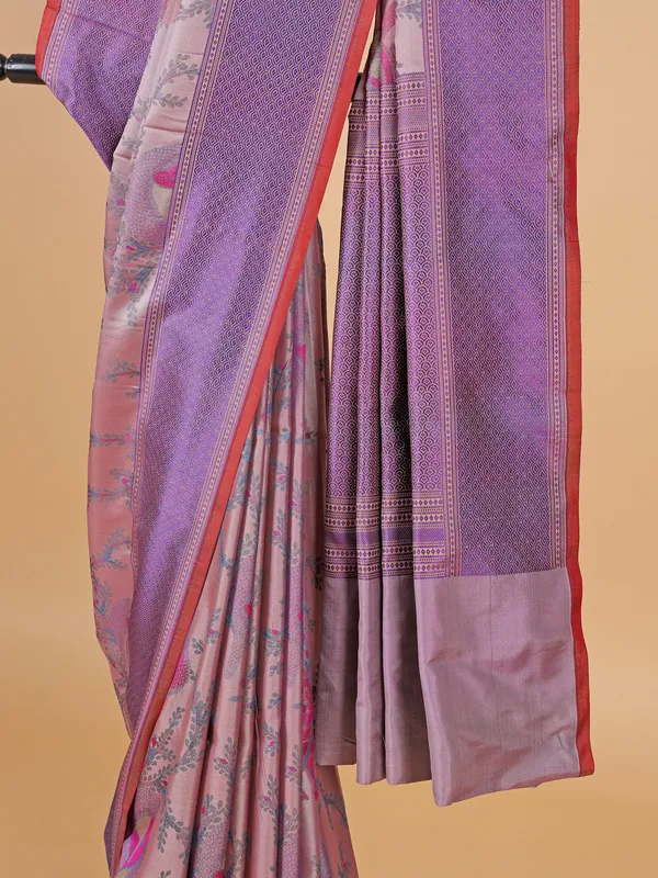 Printed purple silk saree for festive