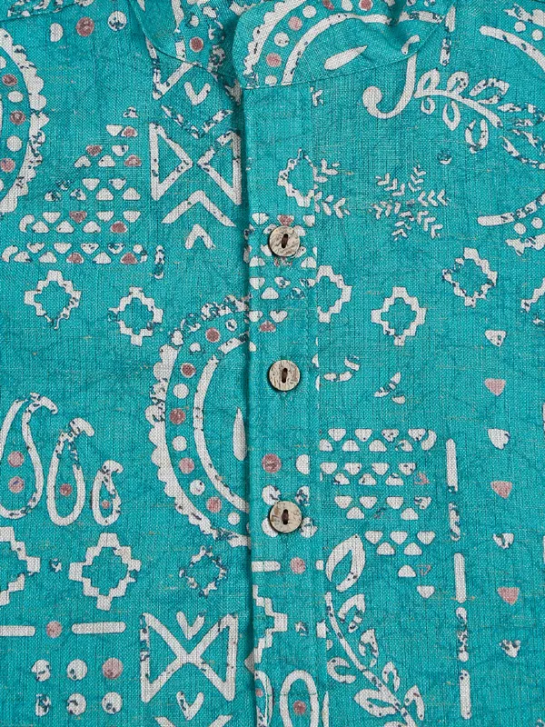 Printed rama blue cotton kurta