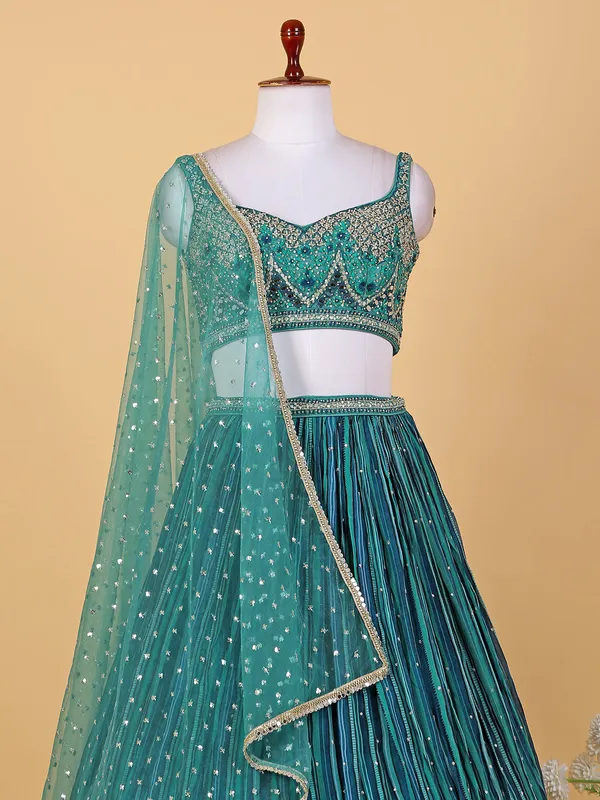 Printed rama green georgette lehenga choli