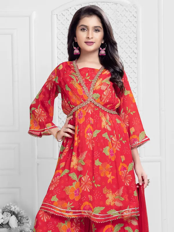 Printed red cotton palazzo set