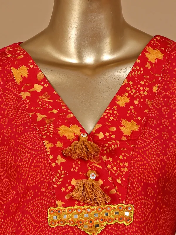 Printed red crepe pant set
