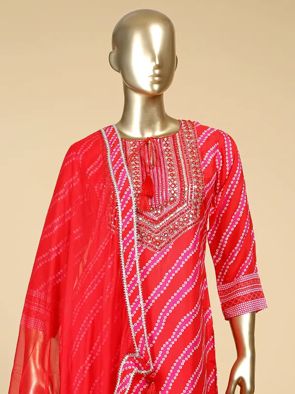 Printed red silk kurti set