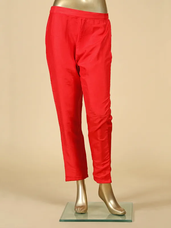 Printed red silk kurti set