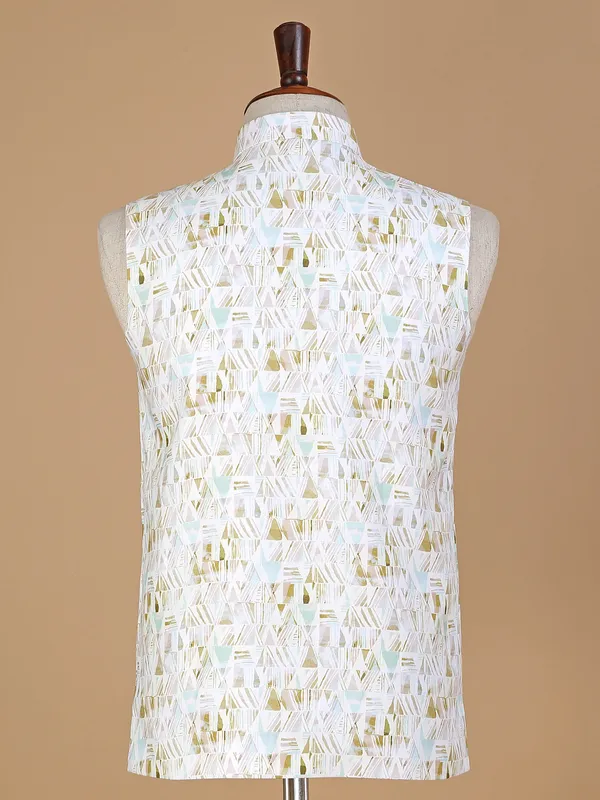 Printed rich silk waistcoat in cream