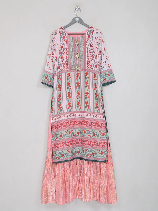 Printed rose pink cotton kurti for casual occasions