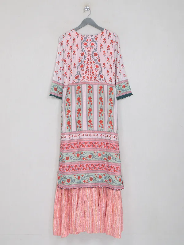 Printed rose pink cotton kurti for casual occasions