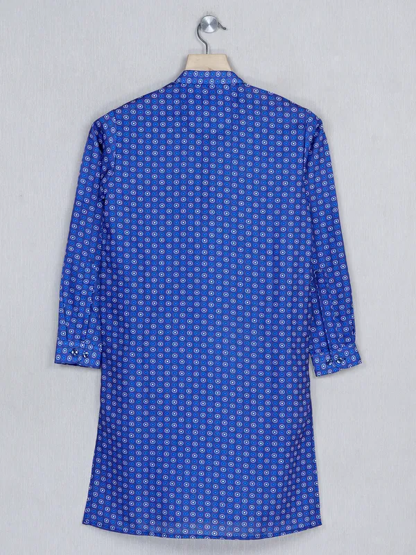Printed royal blue festive kurta suit in cotton