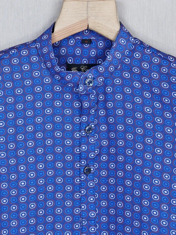 Printed royal blue festive kurta suit in cotton