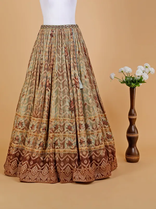 Printed sage green lehenga choli in georgette