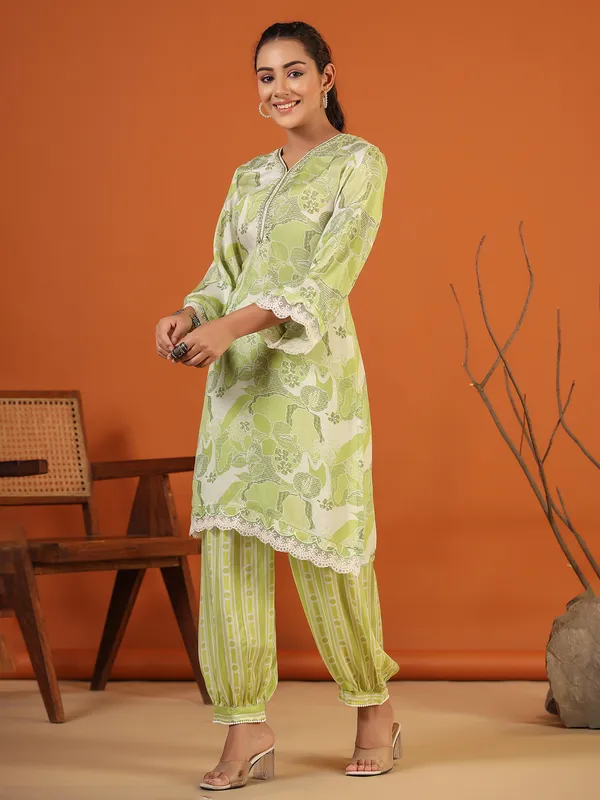 Printed sage green silk co ord set