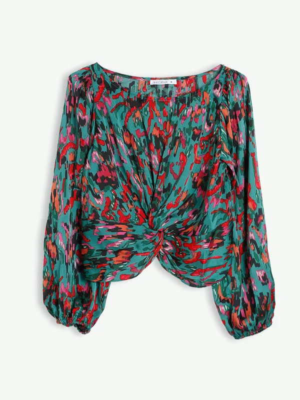 Printed sea green crop top