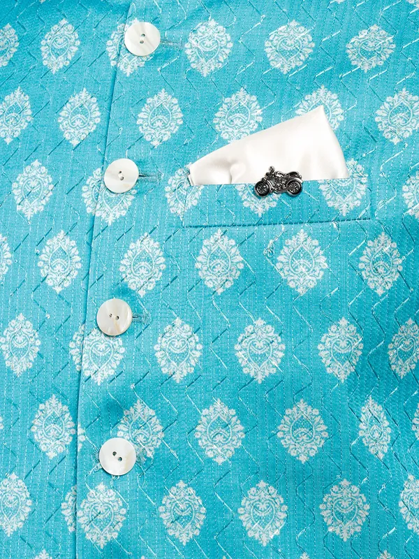 Printed silk aqua waistcoat