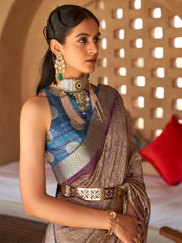 Printed silk brown hue saree for wedding