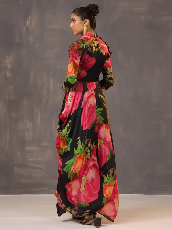 Printed silk black and pink western style designer suit