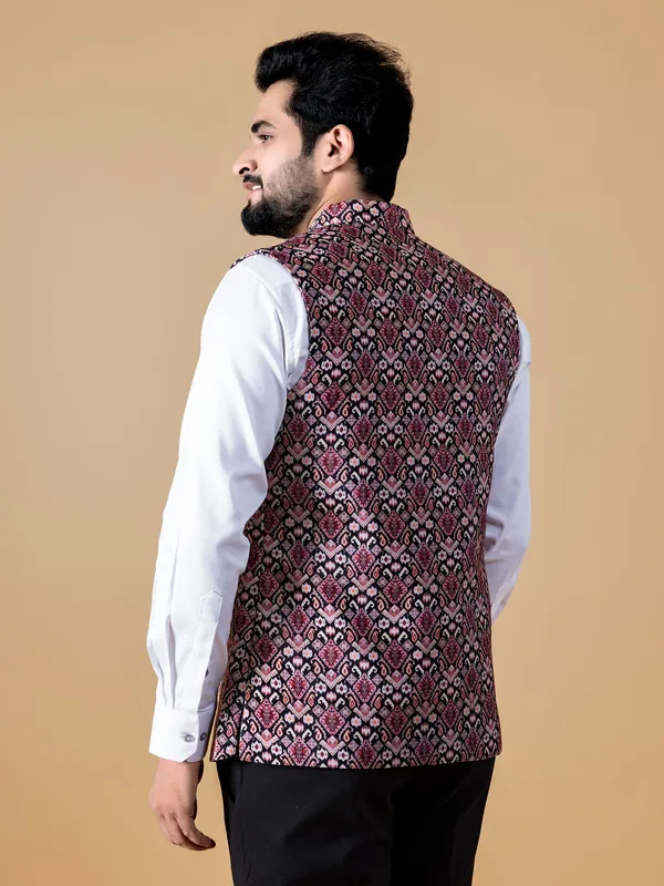 Printed silk black waistcoat