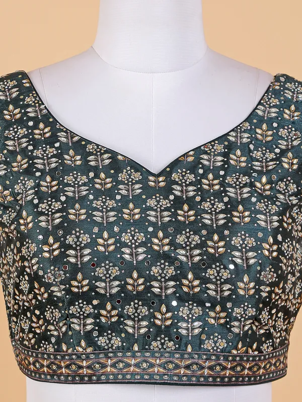 Printed silk bottle green lehenga choli