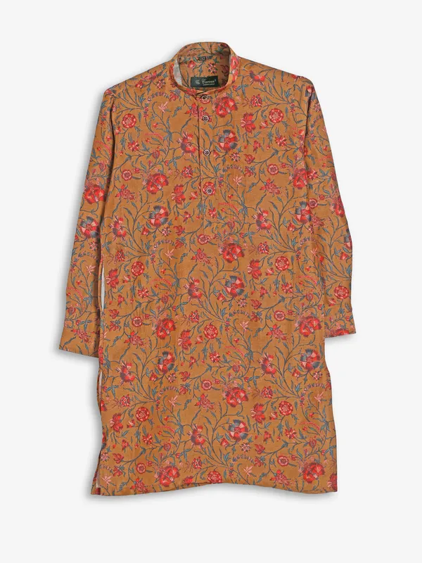 Printed silk brown kurta suit