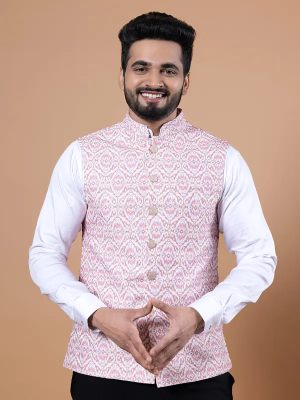 Printed silk cream waistcoat