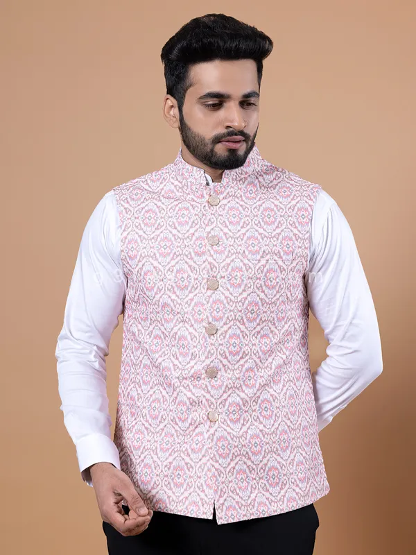 Printed silk cream waistcoat
