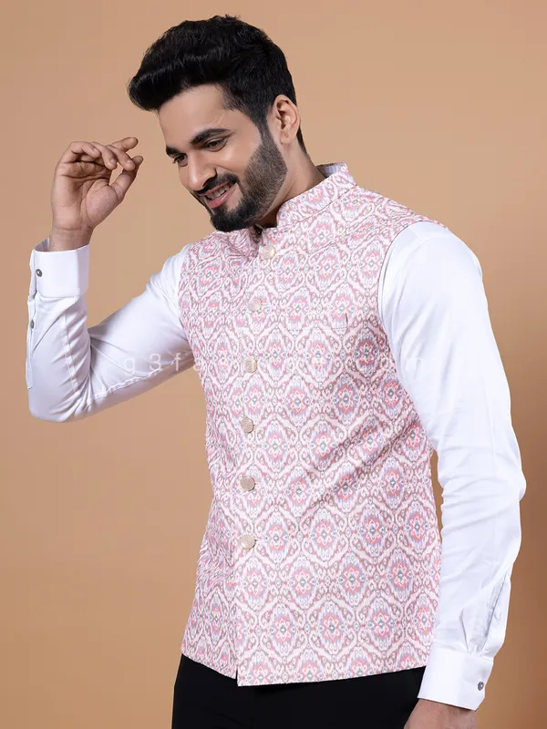 Printed silk cream waistcoat