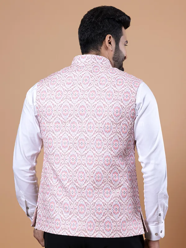 Printed silk cream waistcoat
