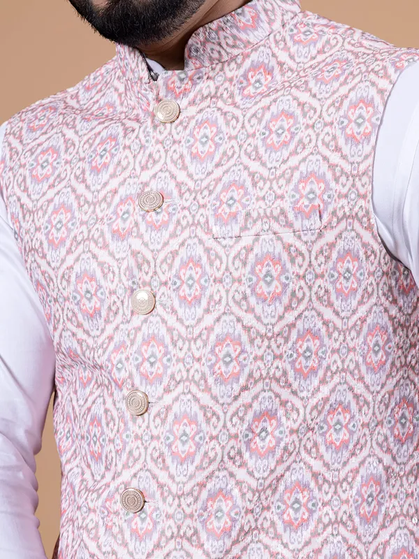 Printed silk cream waistcoat