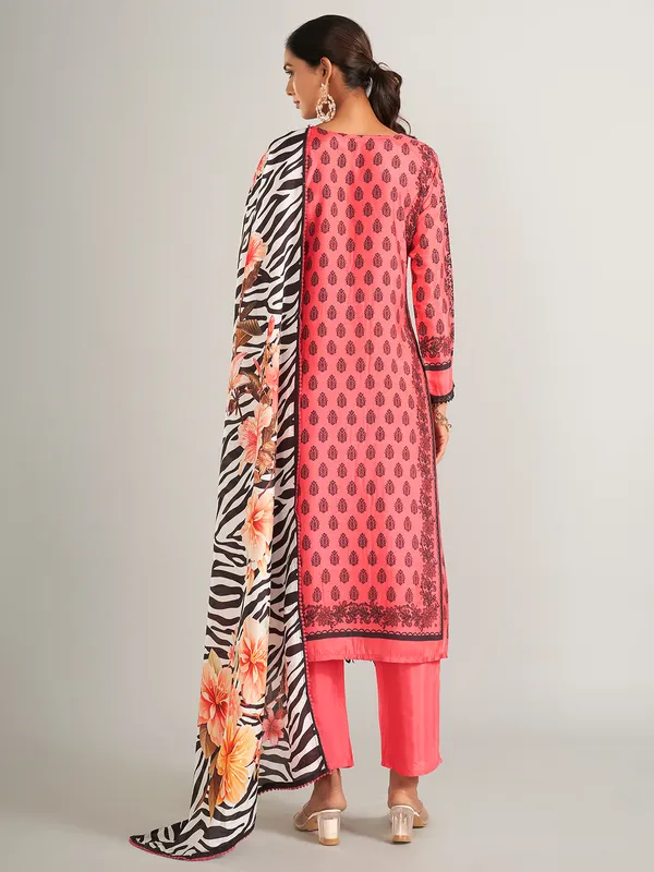 Printed silk dark peach salwar suit