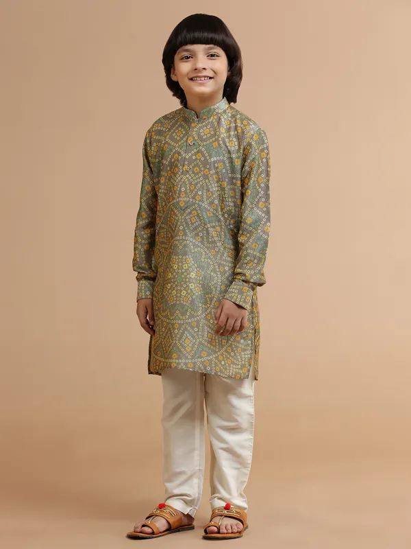 Printed silk grey kurta suit