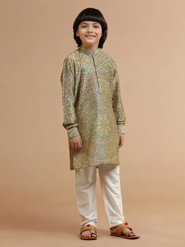 Printed silk grey kurta suit