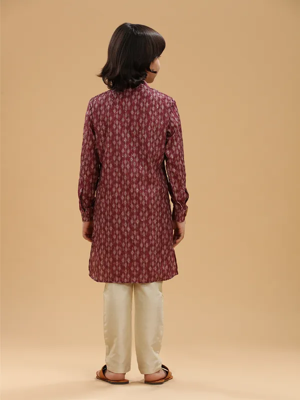 Printed silk maroon kurta suit