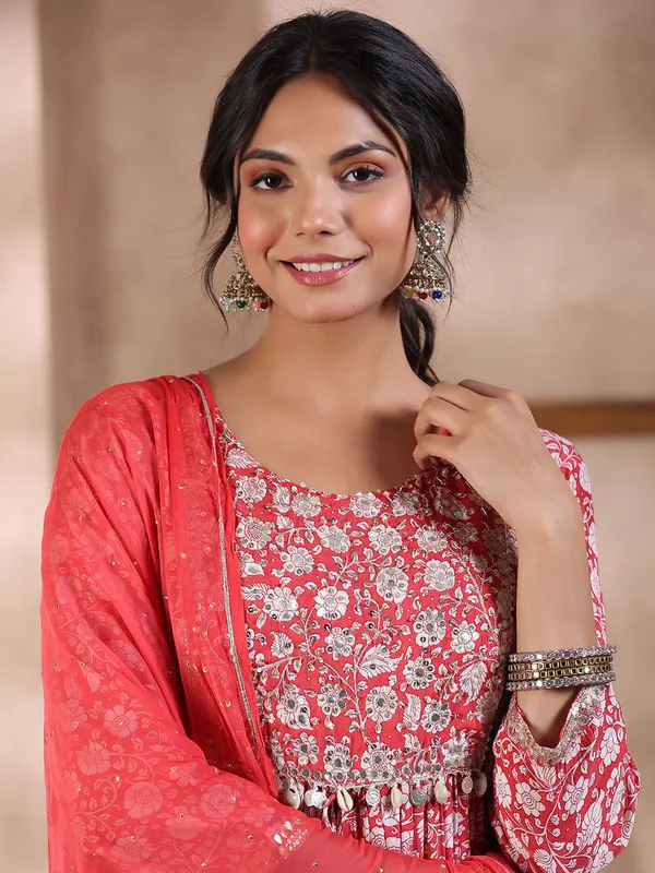 Printed silk palazzo set in red