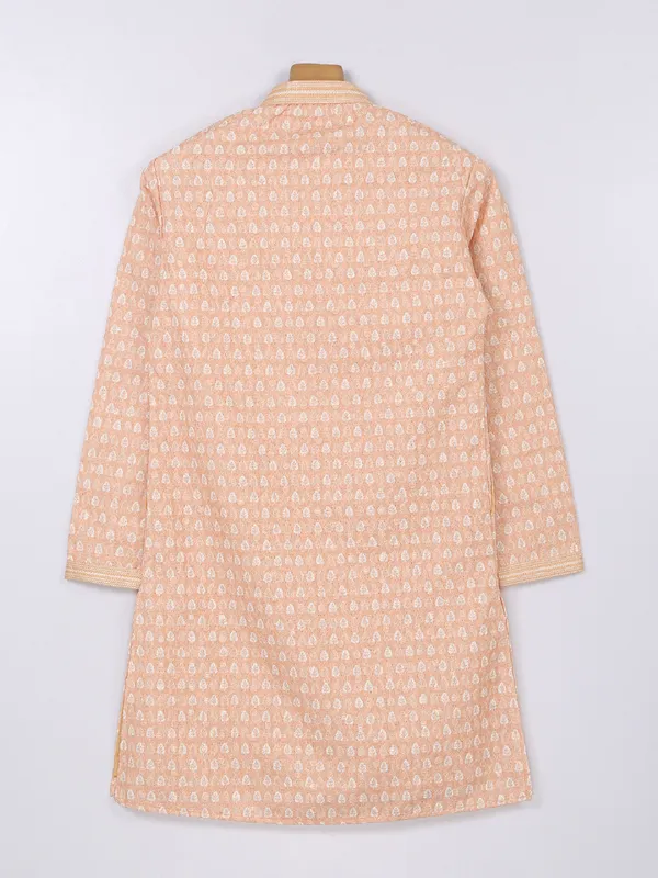 Printed silk peach boys kurta suit