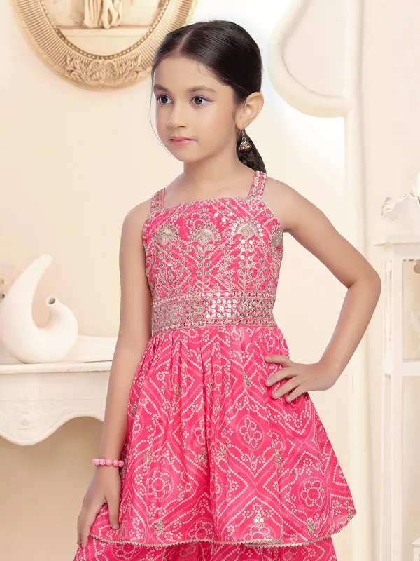 Printed silk pink dhoti suit