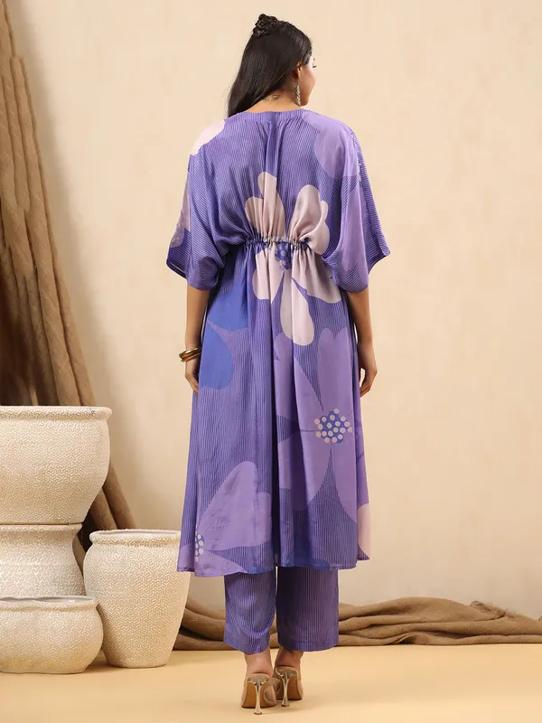 Printed silk purple kurti set