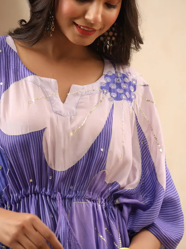 Printed silk purple kurti set