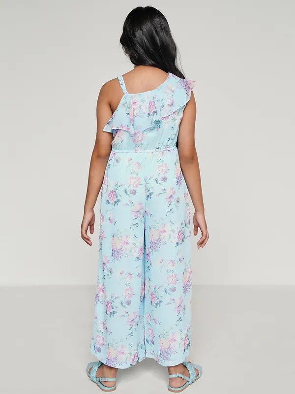 Printed sky blue georgette jumpsuit