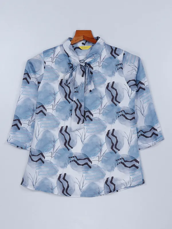 Printed sky blue top for casual