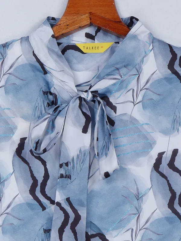 Printed sky blue top for casual
